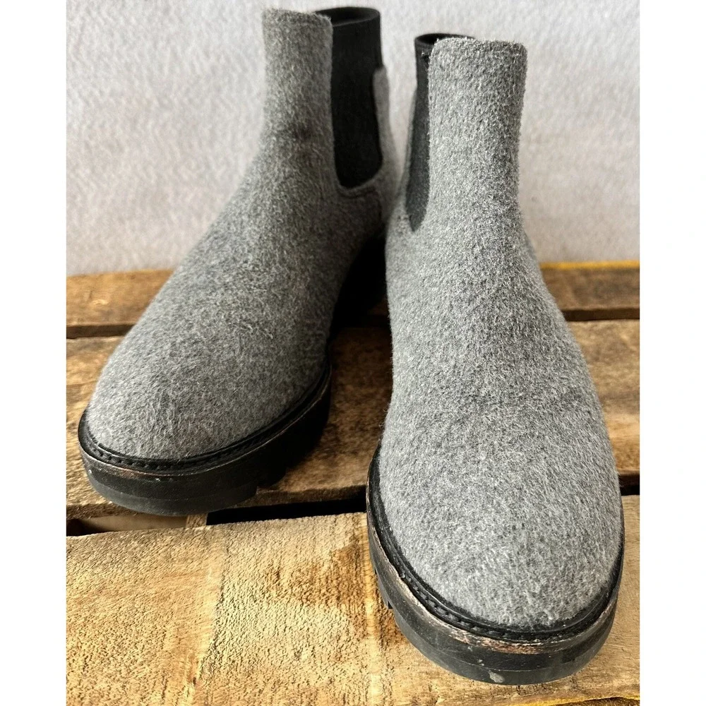 Eileen Fisher Chelsea Felt Wedge Ankle Boots Womens 7.5 Grey Good